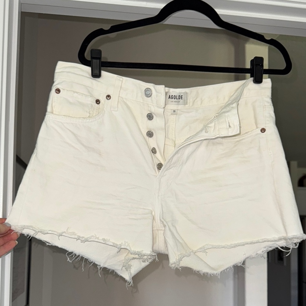 Agolde White Jean Shorts Distressed High-Waisted